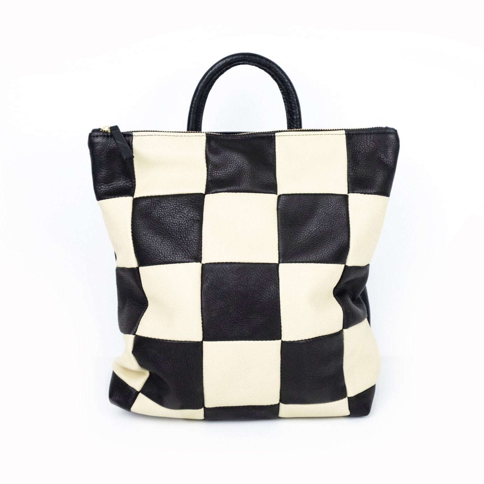 checkered leather backpack Available In Black Checkered Backpack - Black