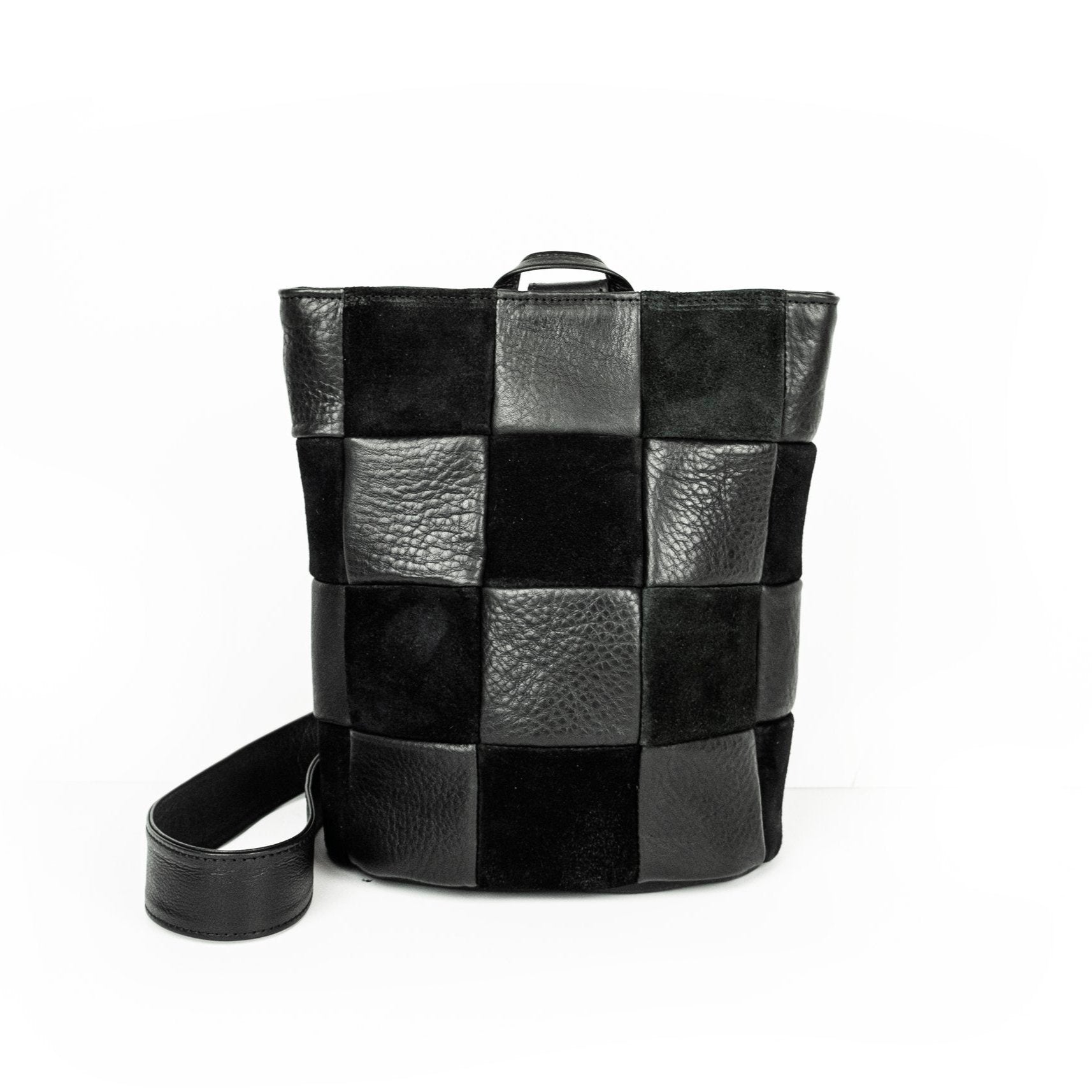 Black Checkered Leather Sling Bag