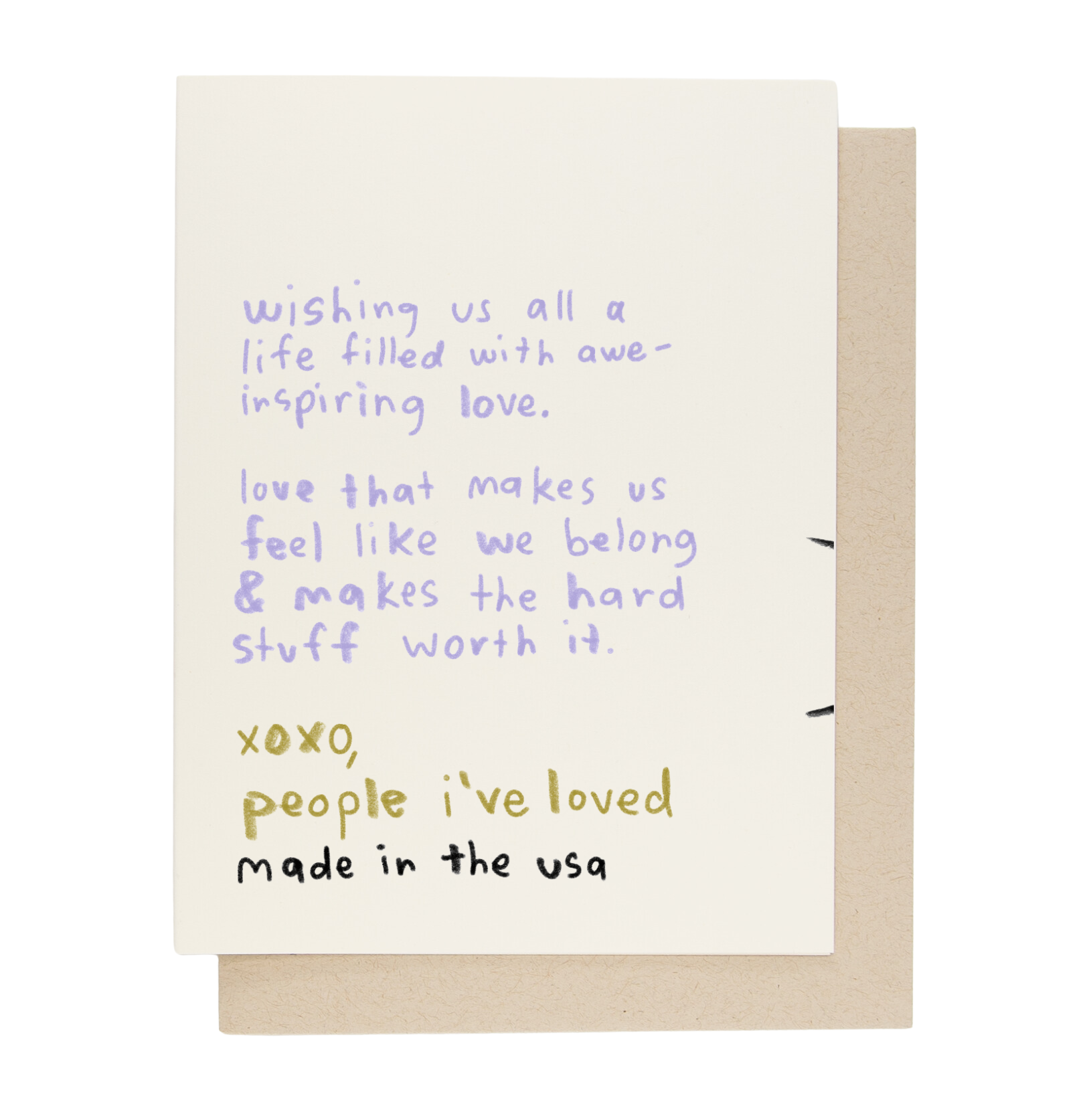 Greeting card with handwritten text on a white background