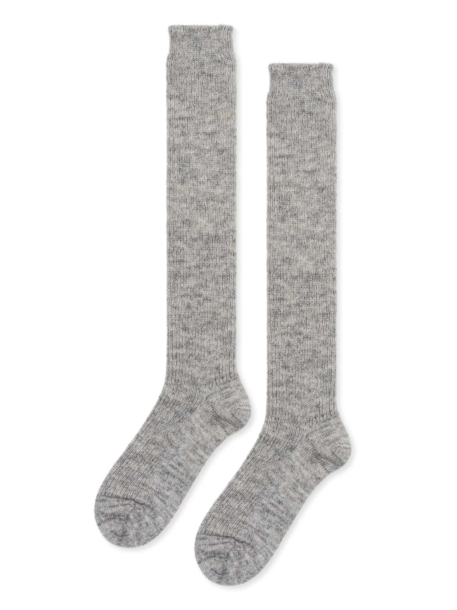 Pair of gray knee-high socks on a white background