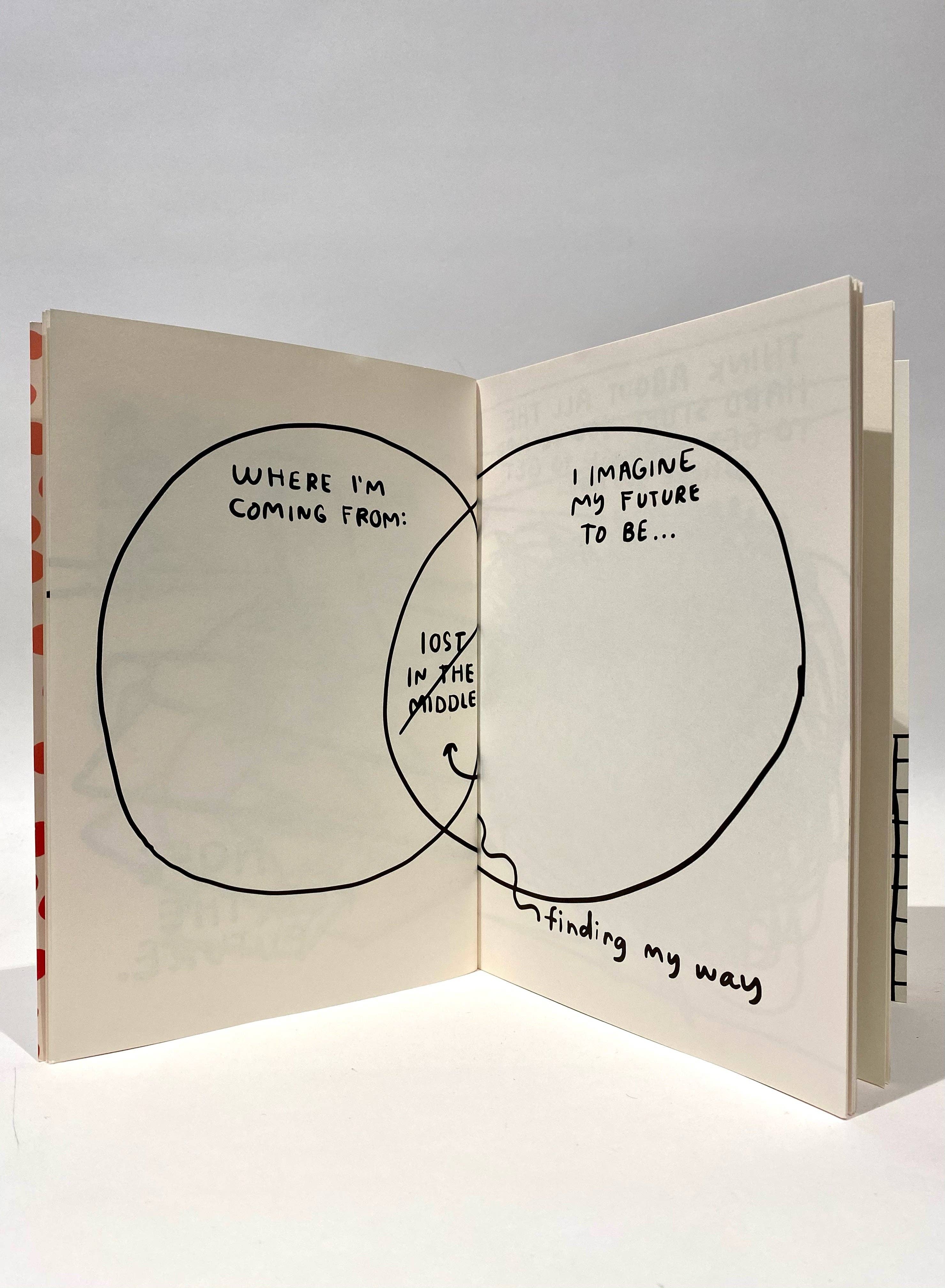 Open book with Venn diagram and text on a white background
