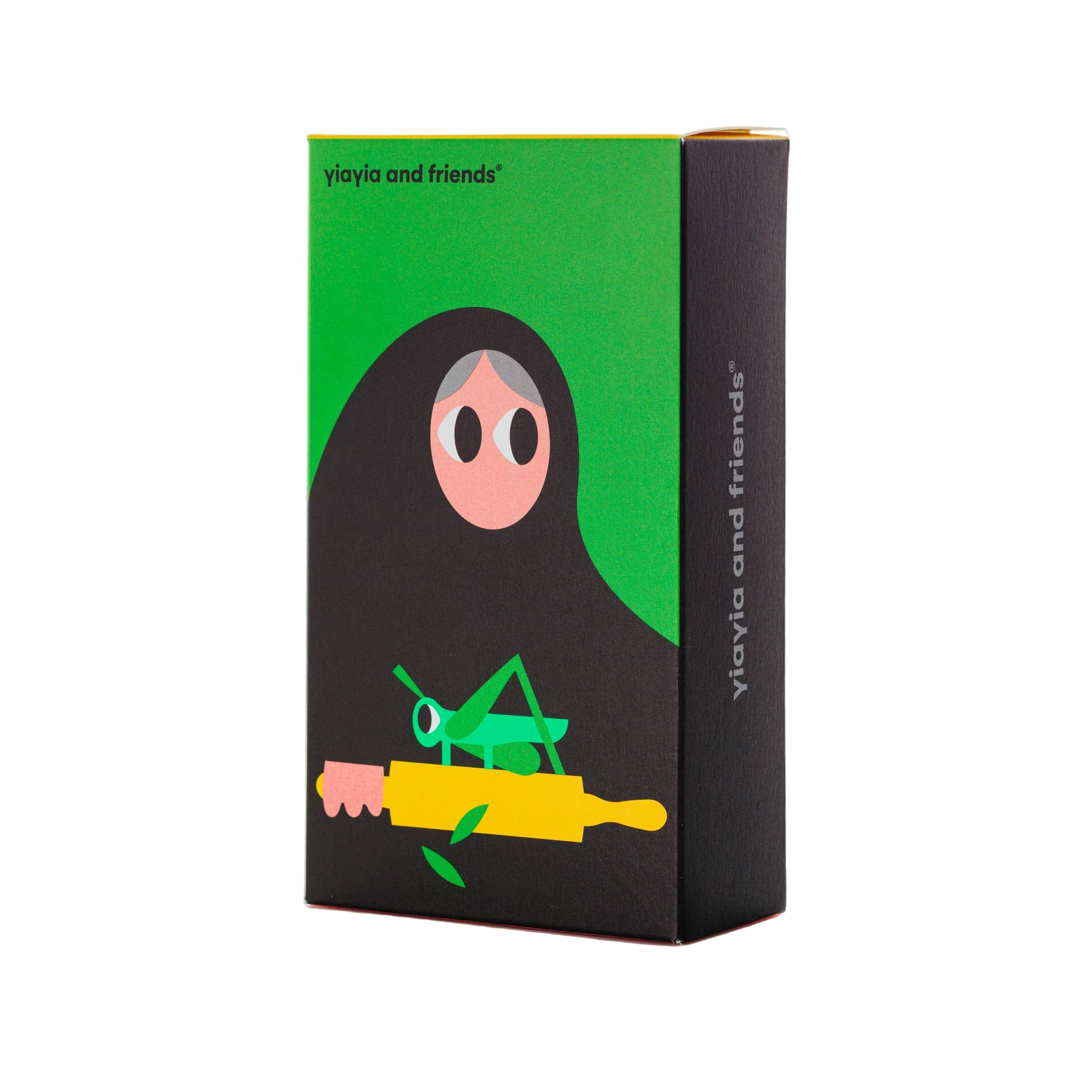 Product packaging with cartoon character design on a white background