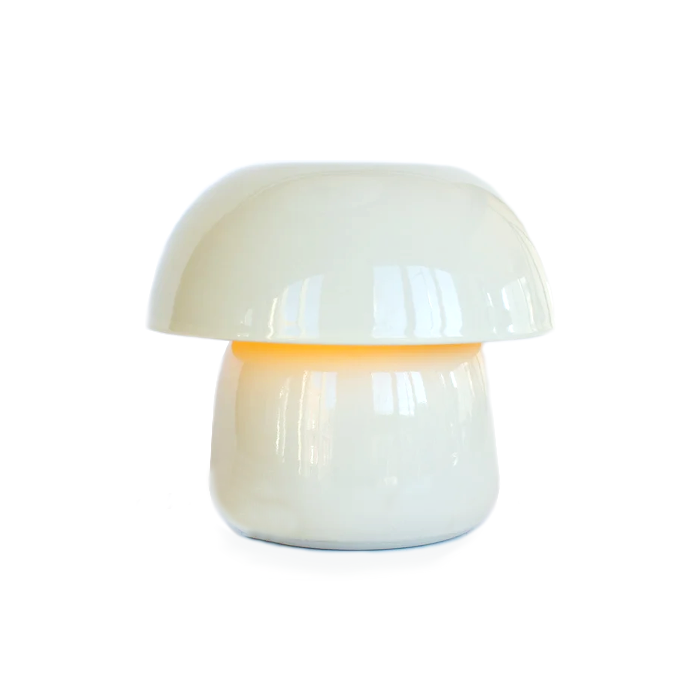 Mushroom-shaped lamp with a white base and white top on a white background