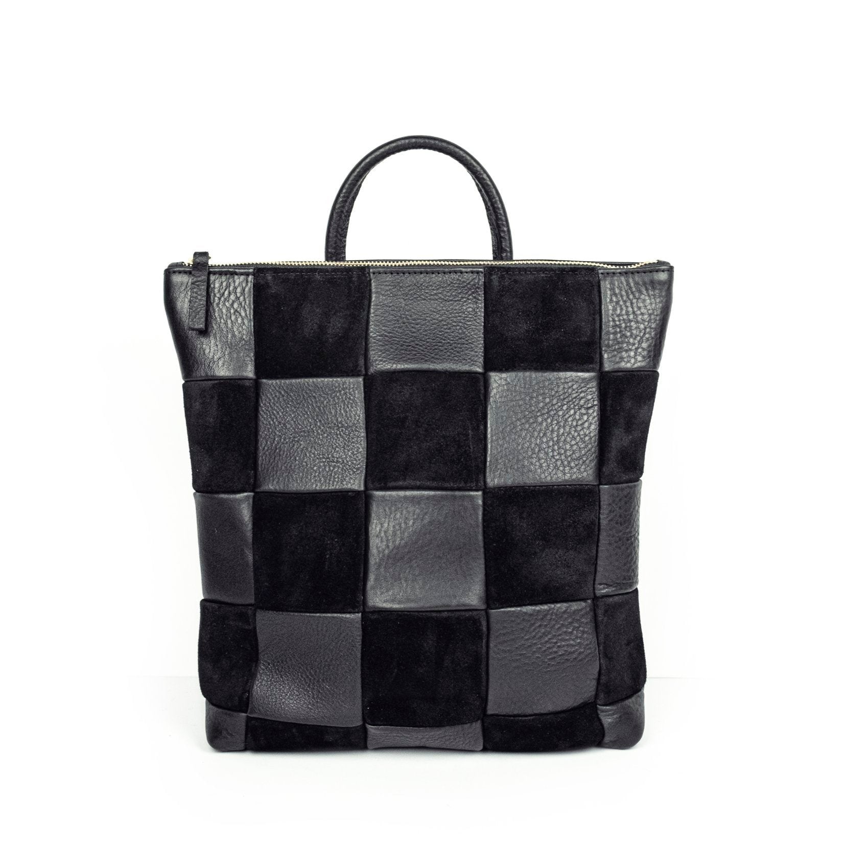 Black Check Leather Backpack