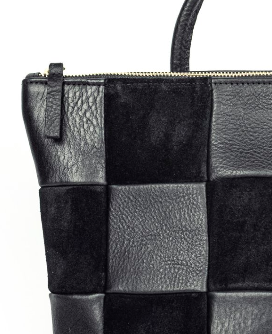 Black Check Leather Backpack