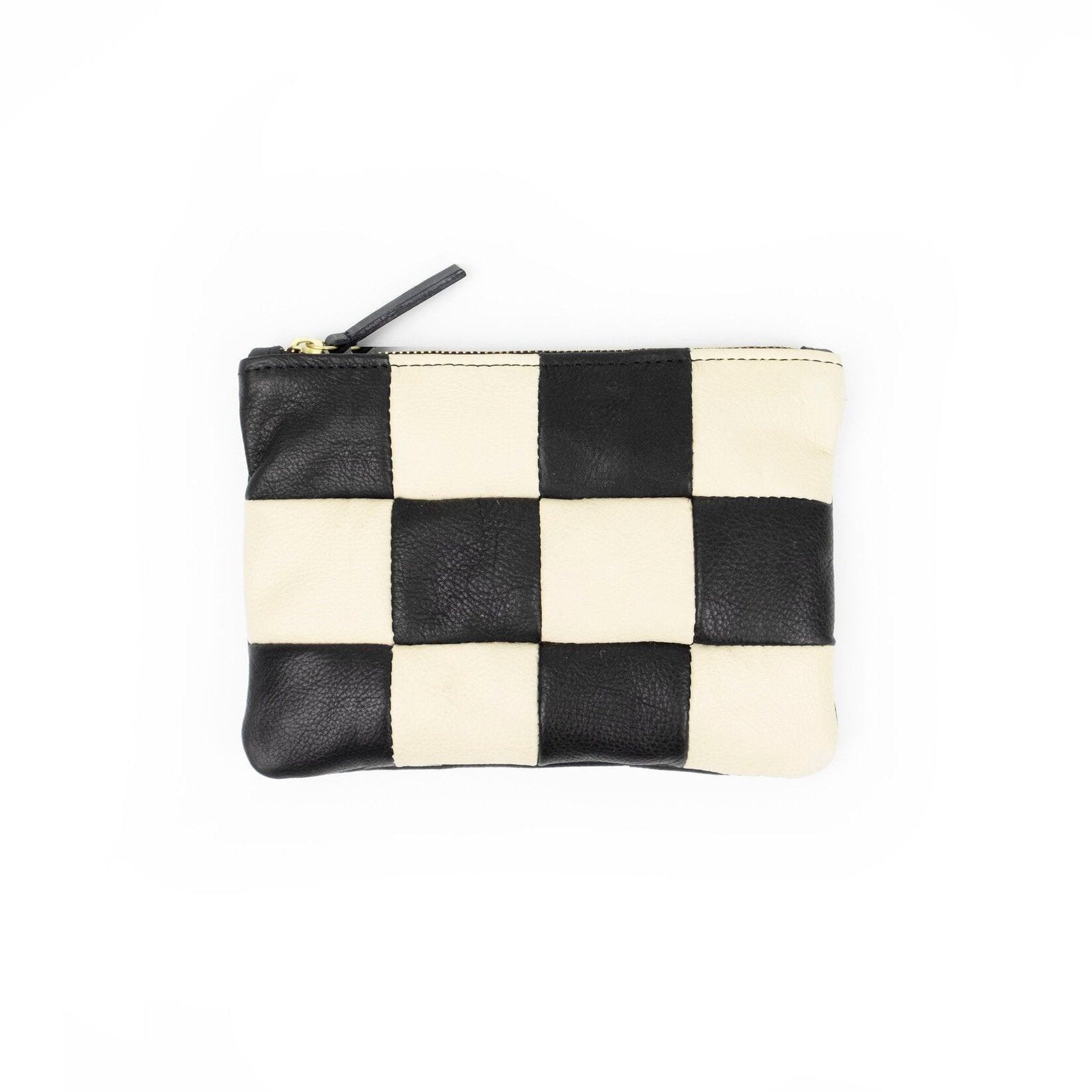 Checkered Leather Zipper Pouch