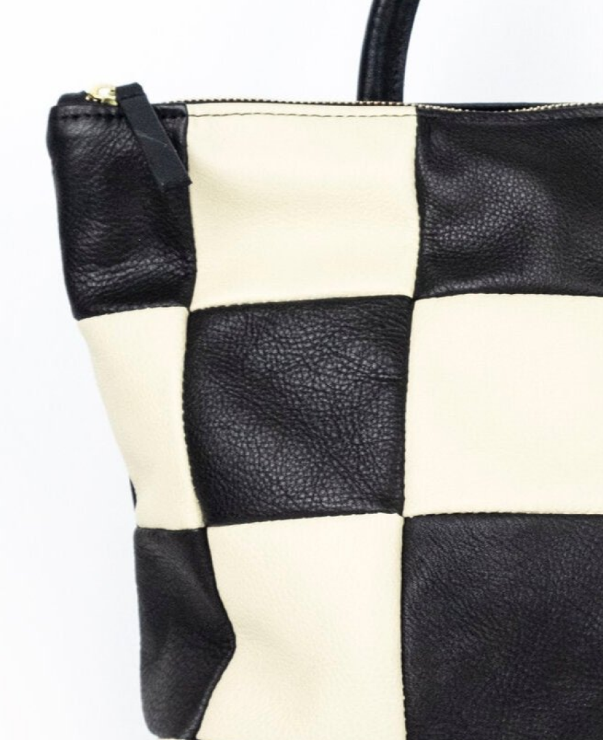 checkered print leather backpack Checkered Leather Backpack – It's Just a Feeling