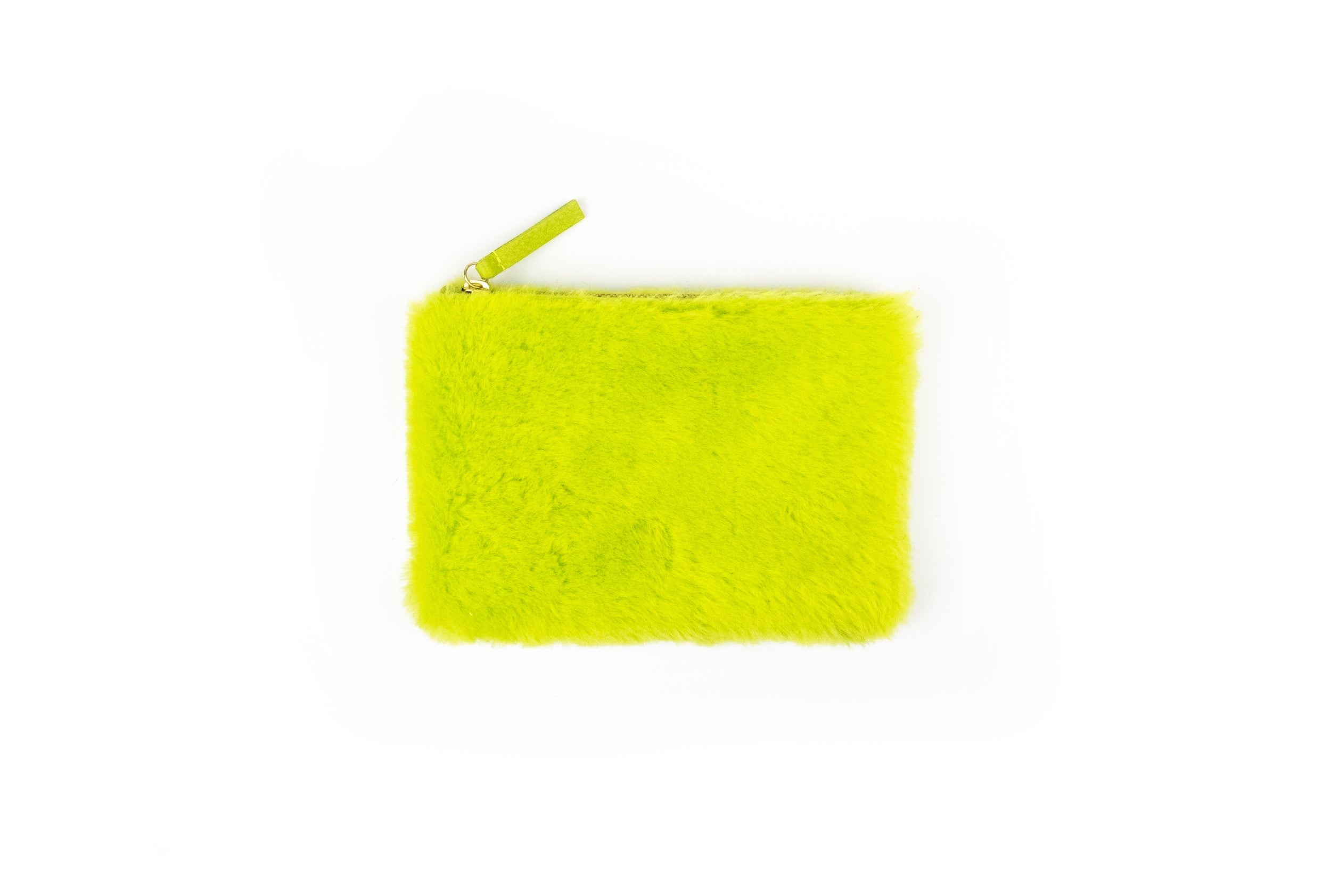 Lime Shearling Zipper Pouch