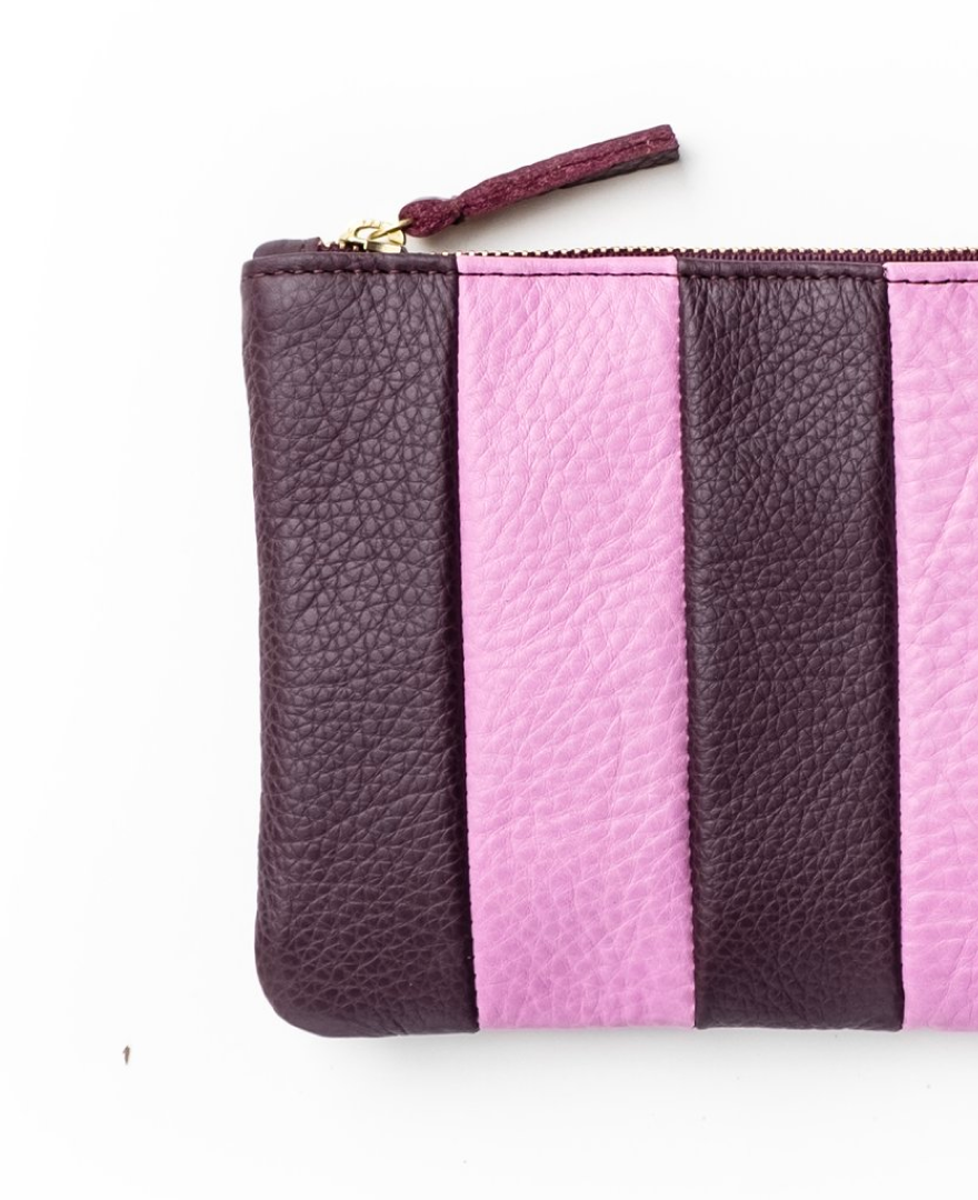 Sorbet Stripe Leather Zipper Pouch